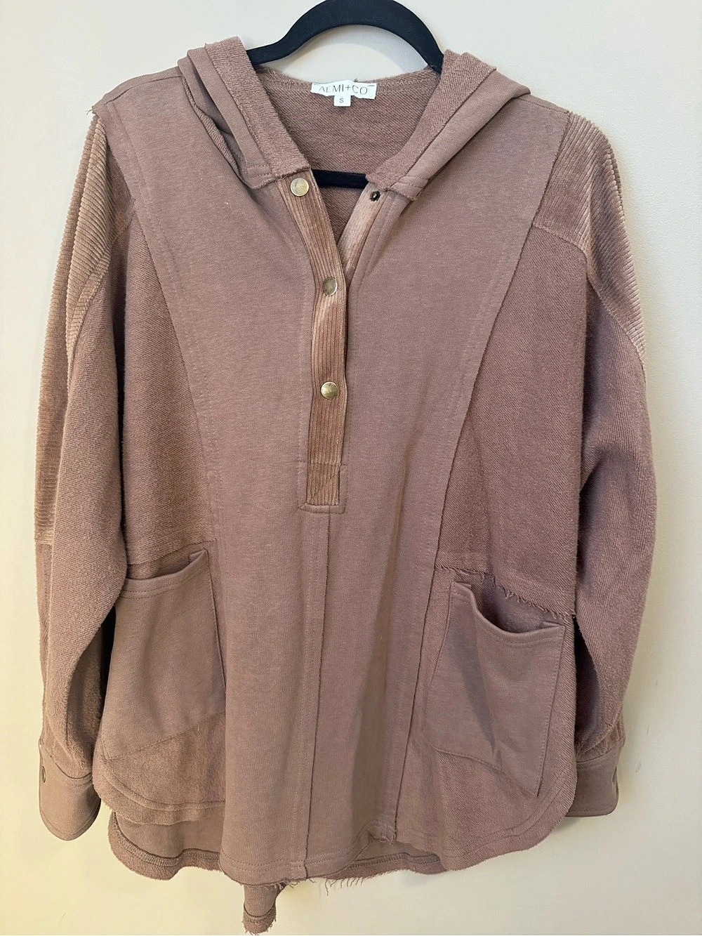 AEMI + CO Women's Oversized Hooded Poncho Mixed Media Pullover Hoodie SMALL S